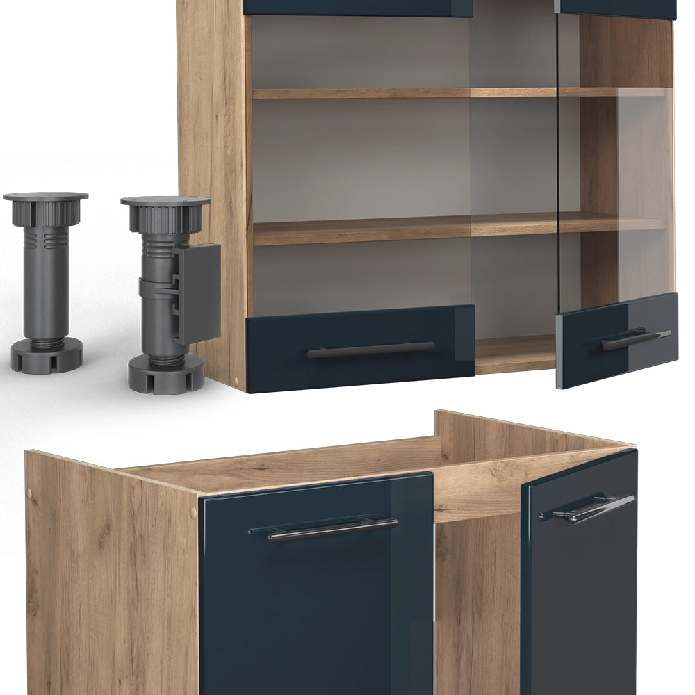 Cucina componibile Fame-Line Blu scuro lucido/Rovere dorato 235 cm, PL Rovere Vicco