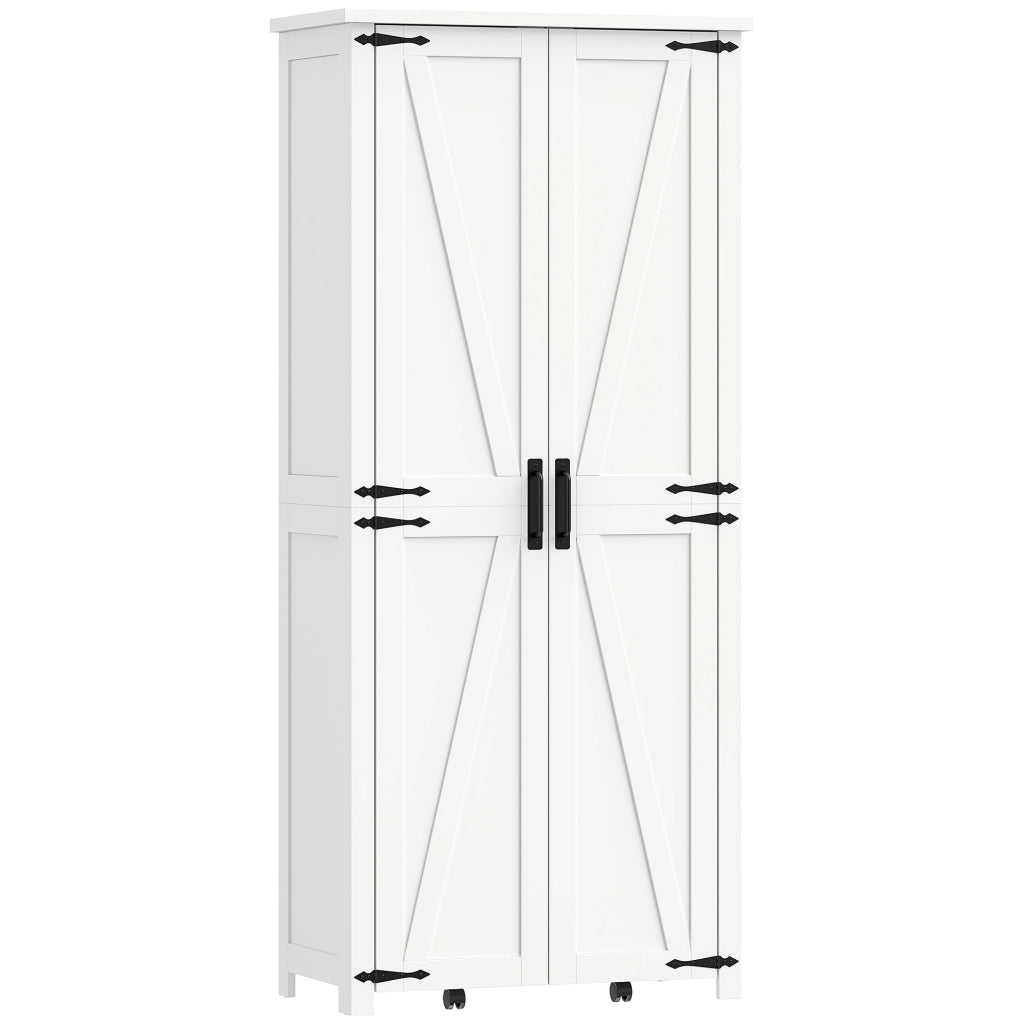 Armadio da cucina ¨C zephmum ¨C 2 ante con ruote, 6 scomparti, 14 portarack, ripiani regolabili, bianco
