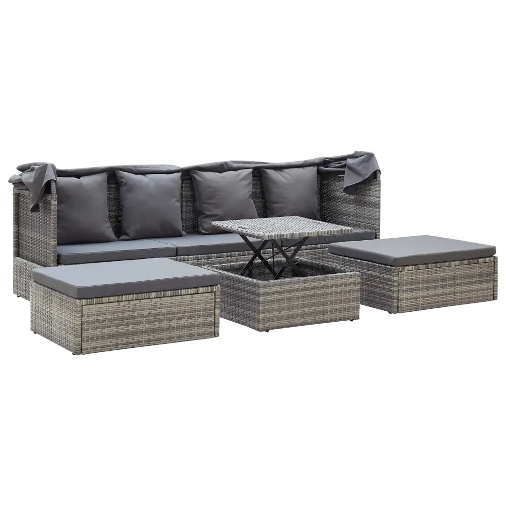 Lettino da Giardino con Tettuccio in Polyrattan Grigio Mélange 46158