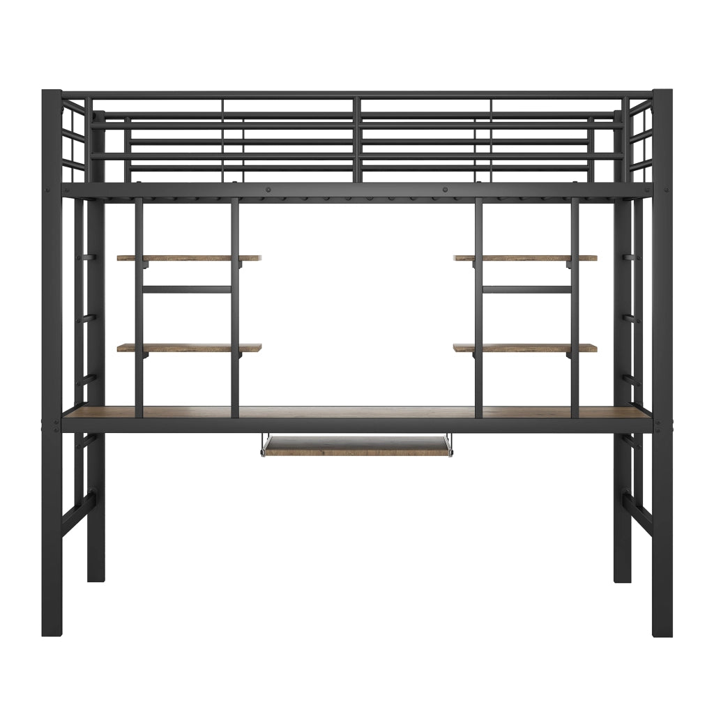 Letto a soppalco con scrivania e librerie ¨C Minimal ¨C Nero metallo 90x200cm