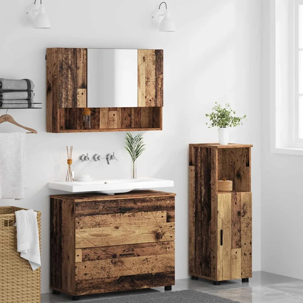 Set di mobili per il bagno con cassetto 3 pcs Legno vecchio