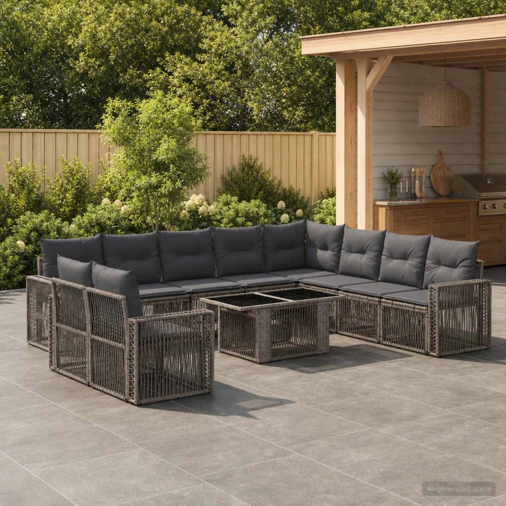 Set Divano da Giardino 11 pz Grigio e Grigio Scuro polyrattan 3436814