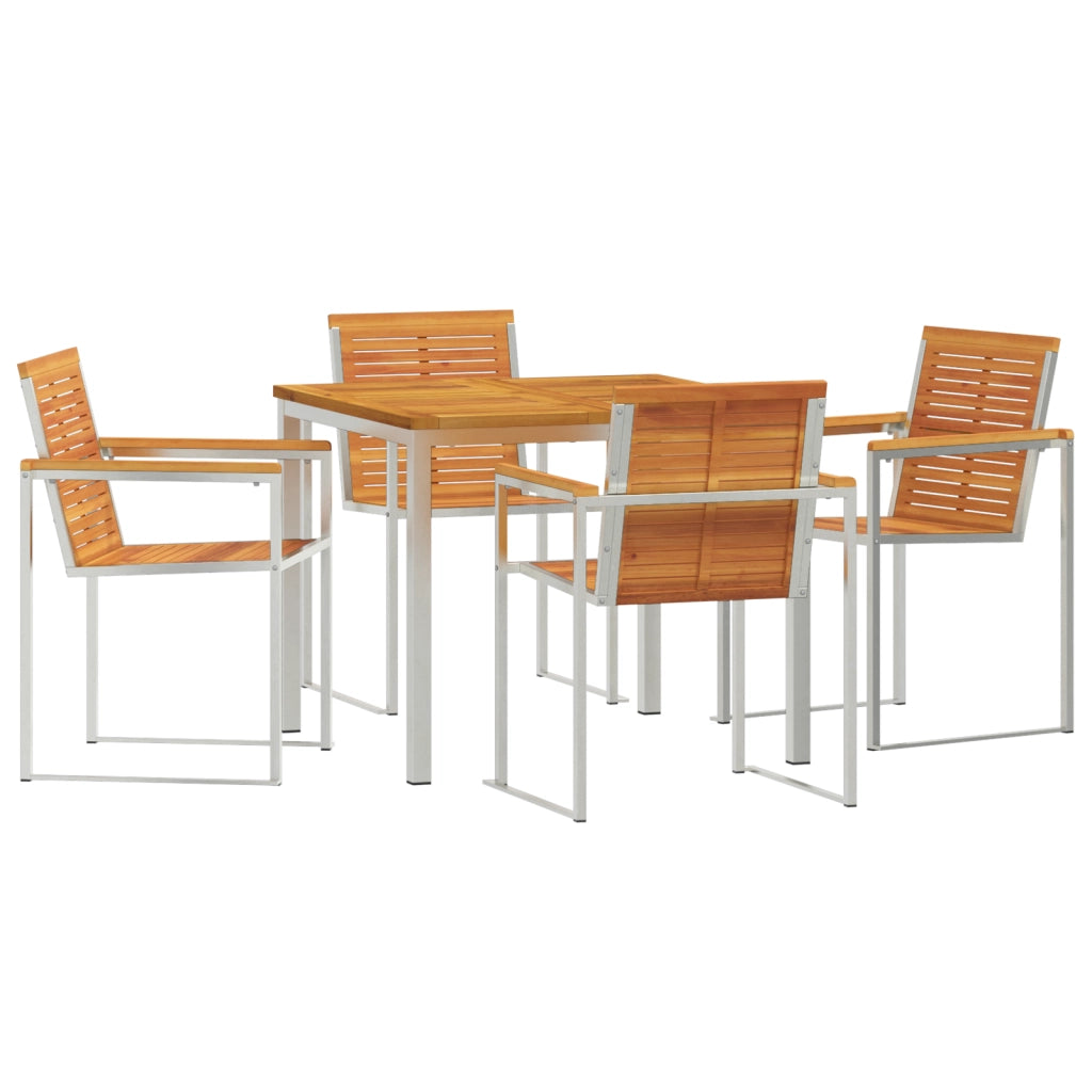 Set da Pranzo da Giardino 5 Pezzi  in Legno Solido di Acacia