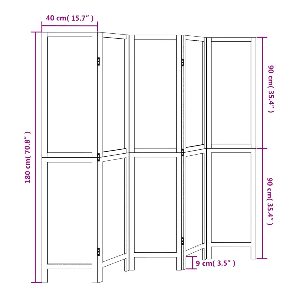Divisorio Ambienti | Divider per stanze | Paravento 5 Pannelli Marrone Scuro Massello Paulownia