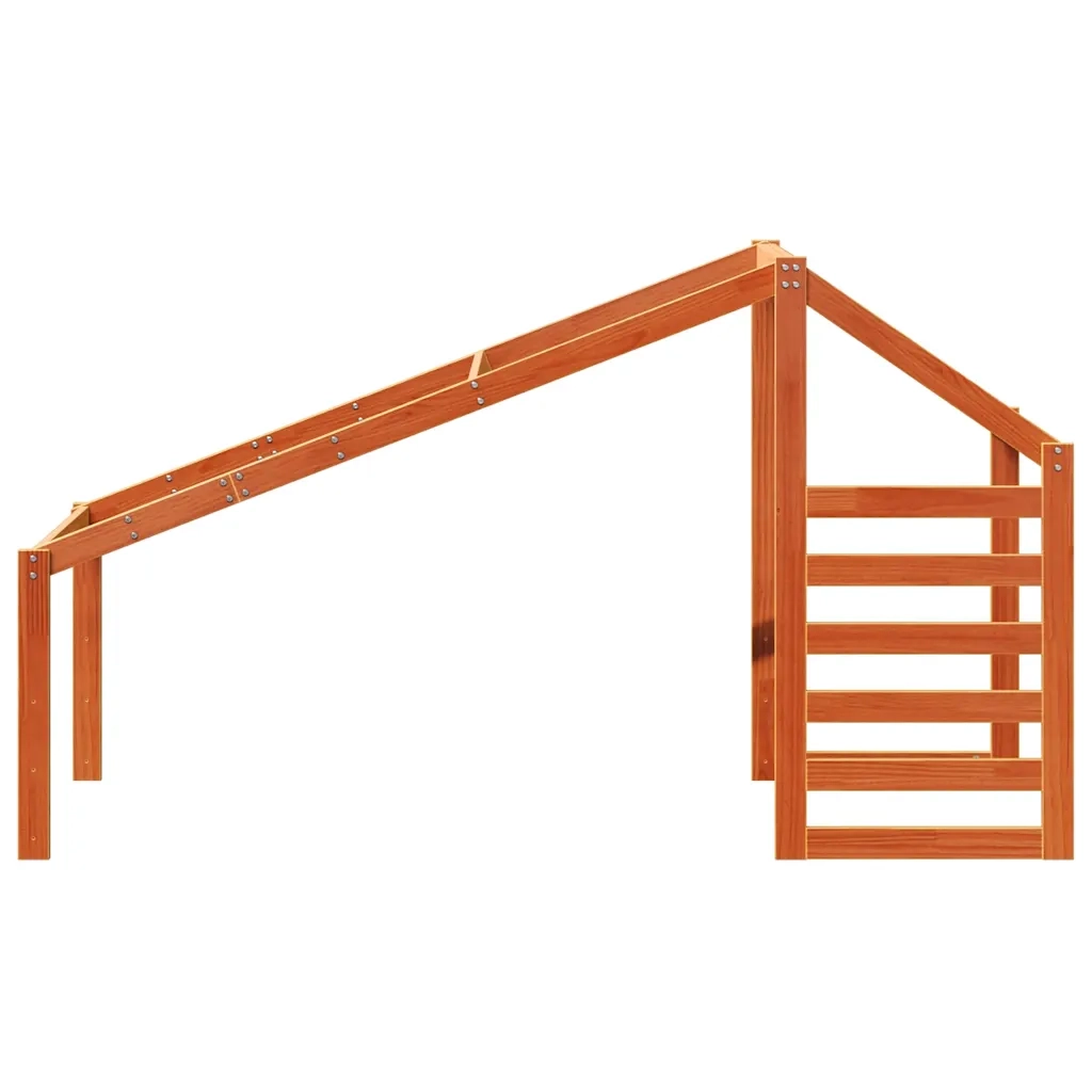 Tetto Letto Bambini Marrone Cera 198x97x113 Legno Massello Pino