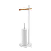 Piantana porta rotolo e scopino bagno in bamboo e acciaio bianco ø22xh.67 cm