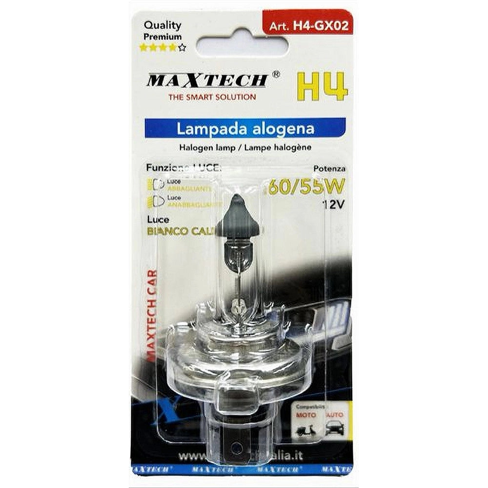 Trade Shop - Lampadina Lampada H4 Alogena Per Moto Auto 60/55 W 12v Luce Bianco Caldo H4-gx02 -