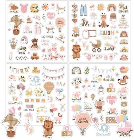 Pacchetto di 8 adesivi per album fotografico per bambini DIY - decorazione per feste scrapbook - marrone