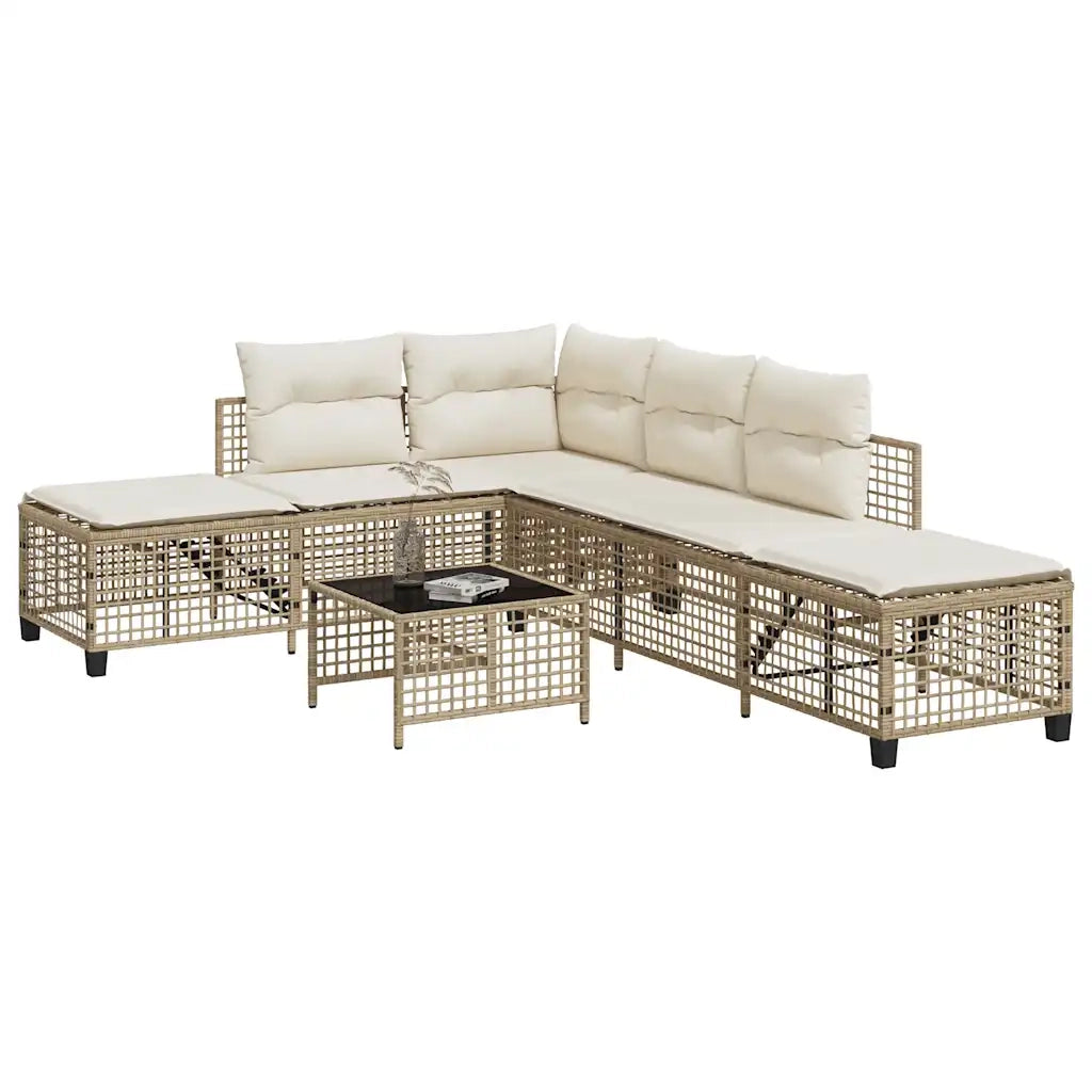 Set Divano ad Angolo 3 pz con Cuscini-Sofa Relax-Divanetto Beige in Polyrattan