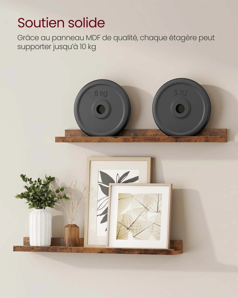 Mensole da parete set di 3 mensole sospese mensole sospese lunghe 38 cm con bordi alti per cornici decorazioni spezie per cucina soggiorno marrone rustico 12_0007858