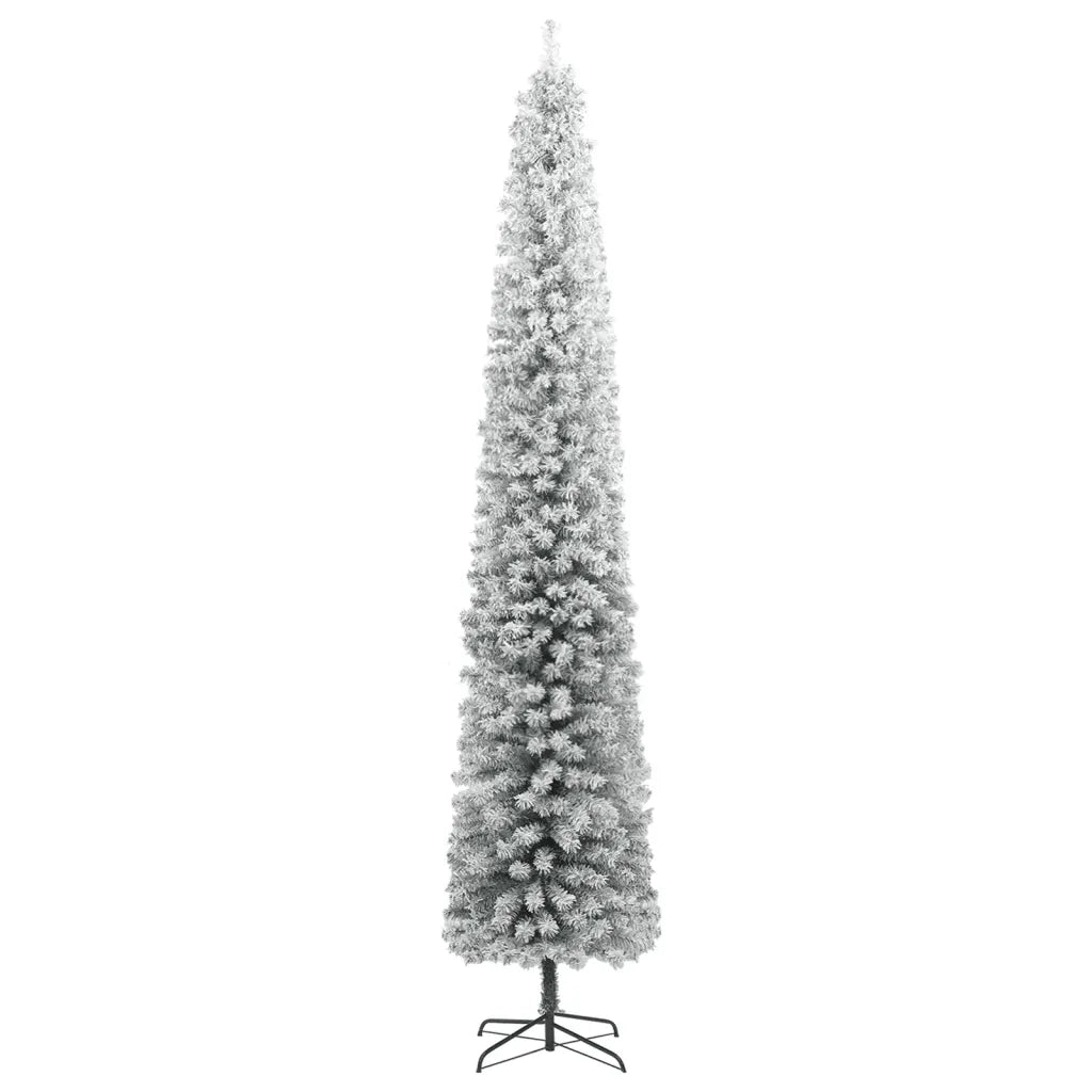 Albero di Natale | Decorazioni natalizie Sottile con Base e Neve Floccata 300 cm PVC