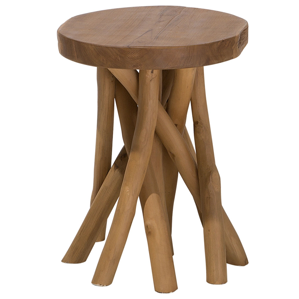 Tavolino in legno di teak naturale ramo di un albero da comodino ovale rustico in stile grezzo
