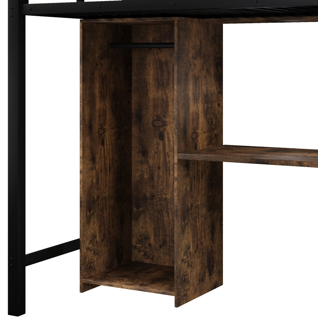 Letto a soppalco 90x200 cm con armadio; scrivania e scale contenitore nero HOMVRA