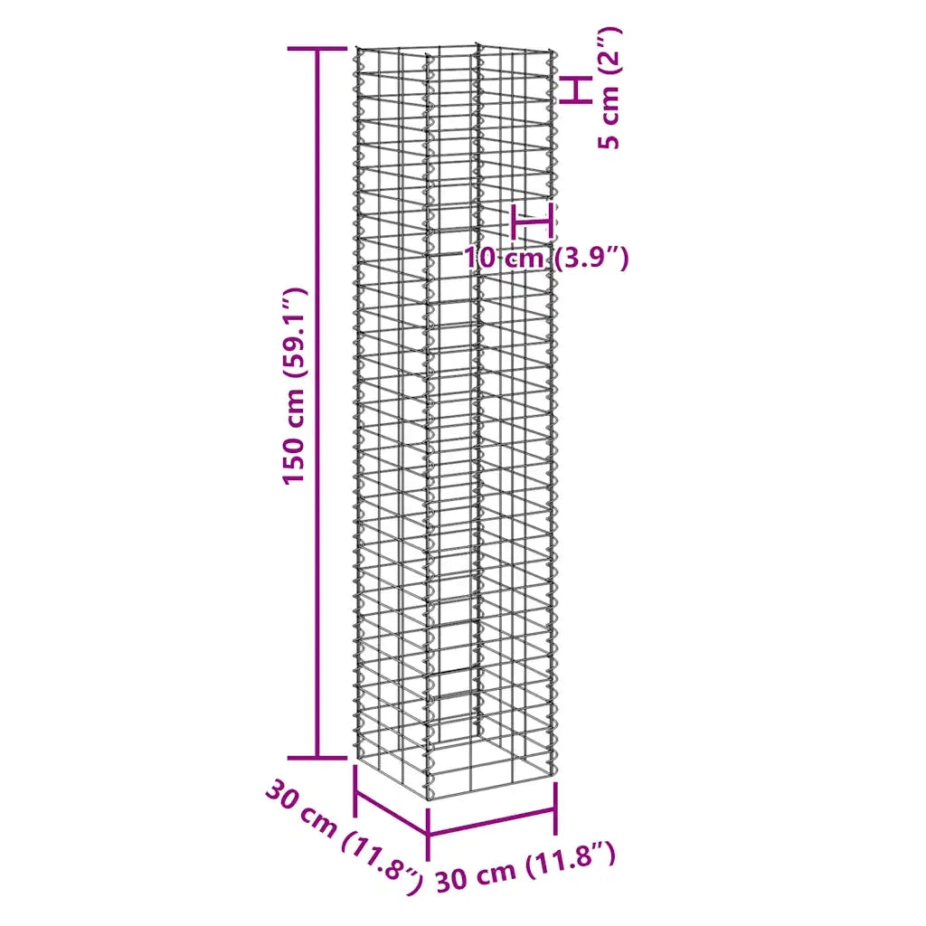 Fioriere Rialzate a Gabbione 3 pz 30x30x150 cm in Ferro 151250