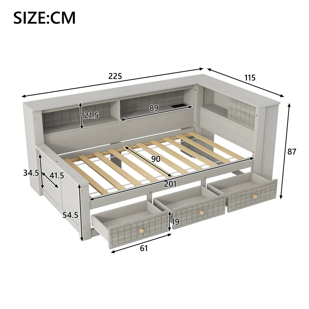 Letto Contenitore in Legno con Cassetti ¨C MINIMAL ¨C Grigio 90x200