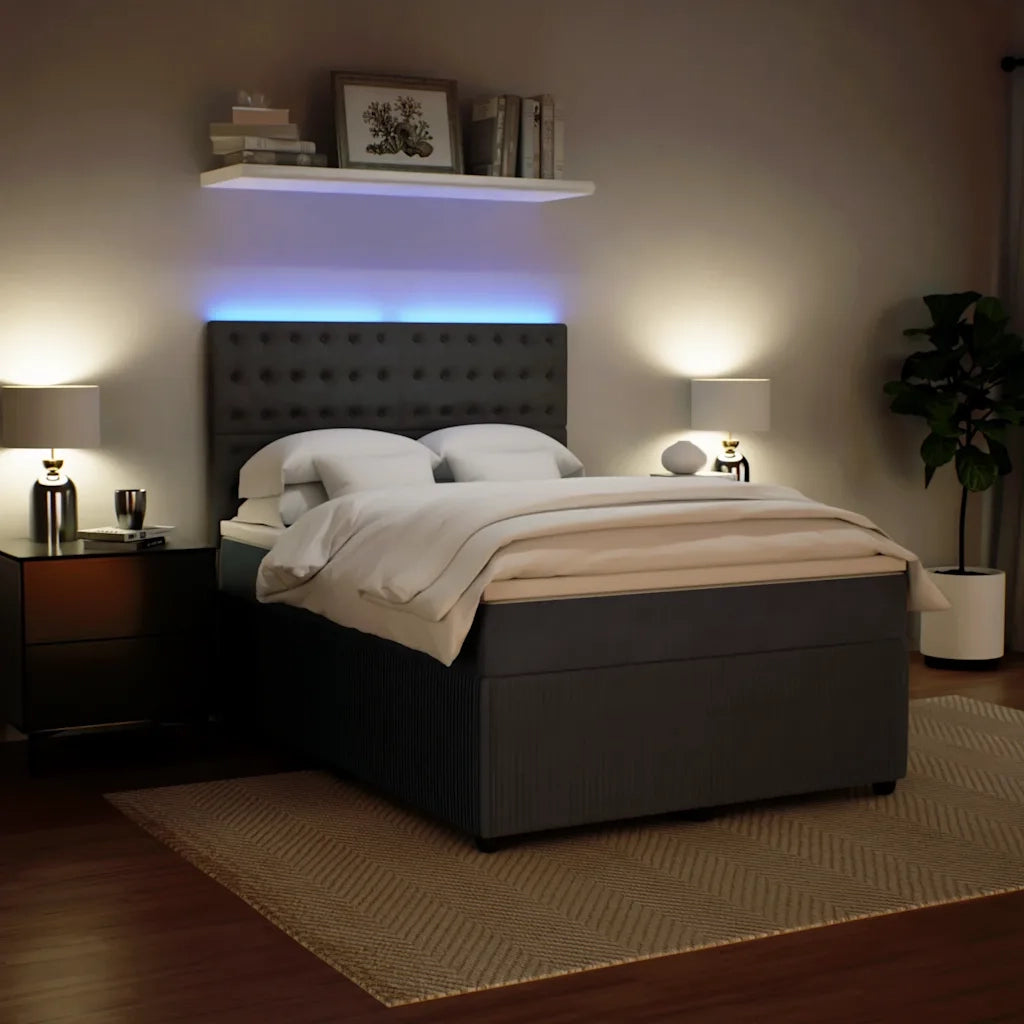 Giroletto a Molle con Materasso Grigio Scuro 140x190 cm Velluto