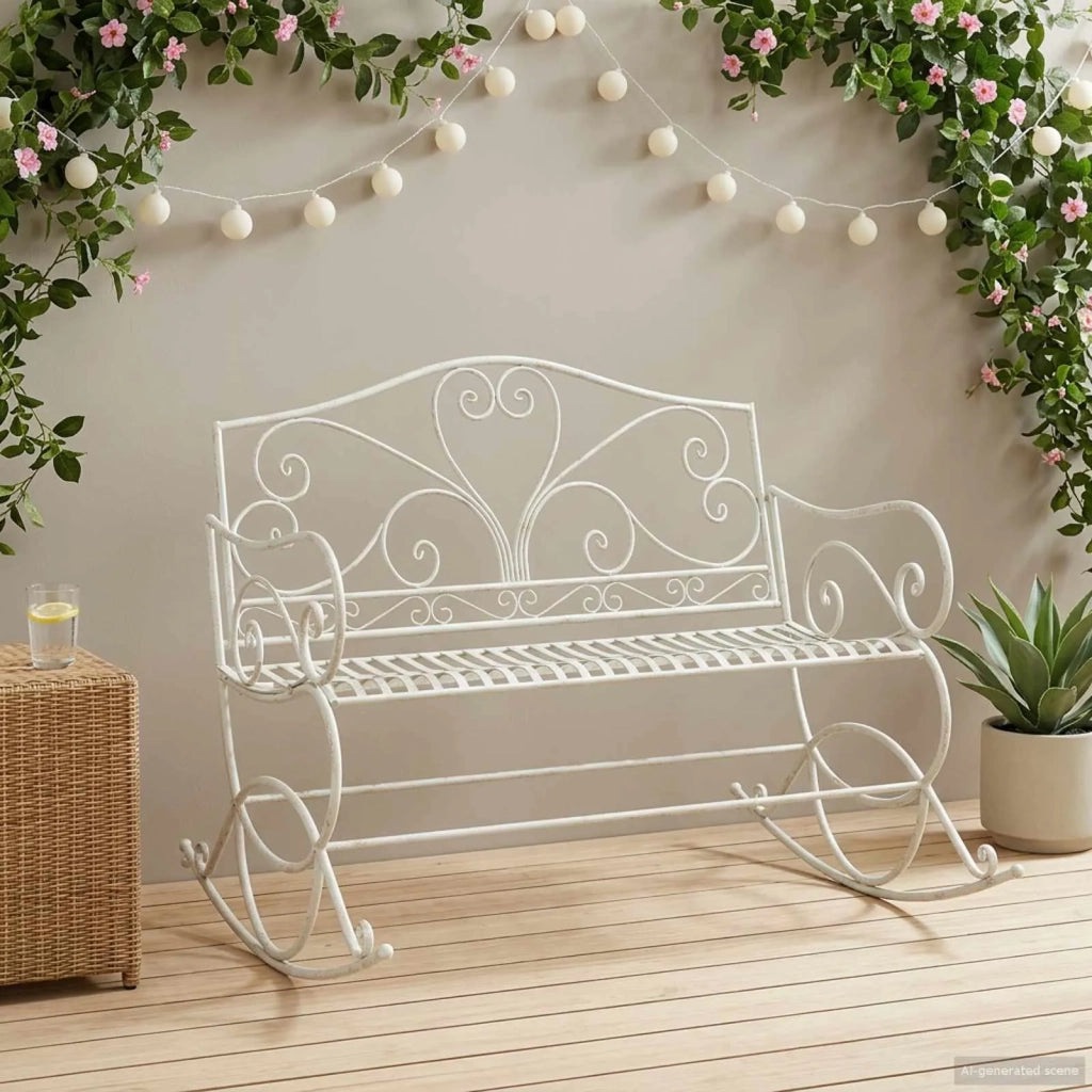 Panchina da giardino Bianco Antico Acciaio 42038699