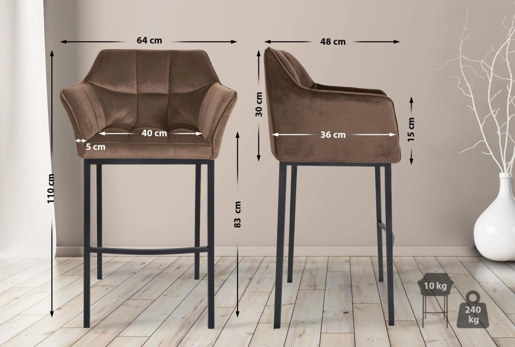 Sgabello bar Damaso B velluto con struttura a 4 piedi 2