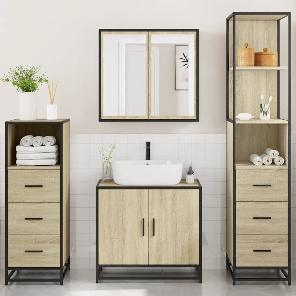 Set Mobili da Bagno 4 pz Rovere Sonoma in Legno Multistrato 3301246