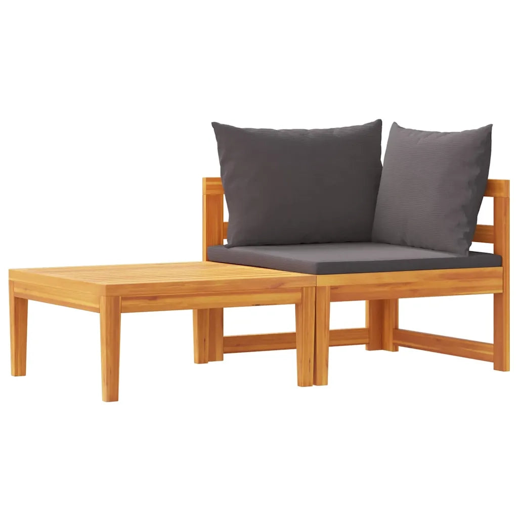 Salotto da Giardino-Set Divani Giardino 2 pz con Cuscini Grigio Scuro Legno Acacia 360585