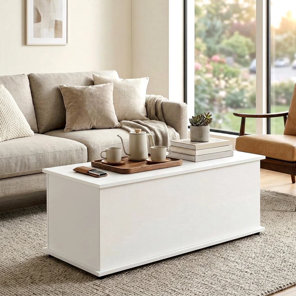 Cassapanca Contenitore Multiuso in Legno ¨C Zephmum ¨C Bianco 100x40x40cm