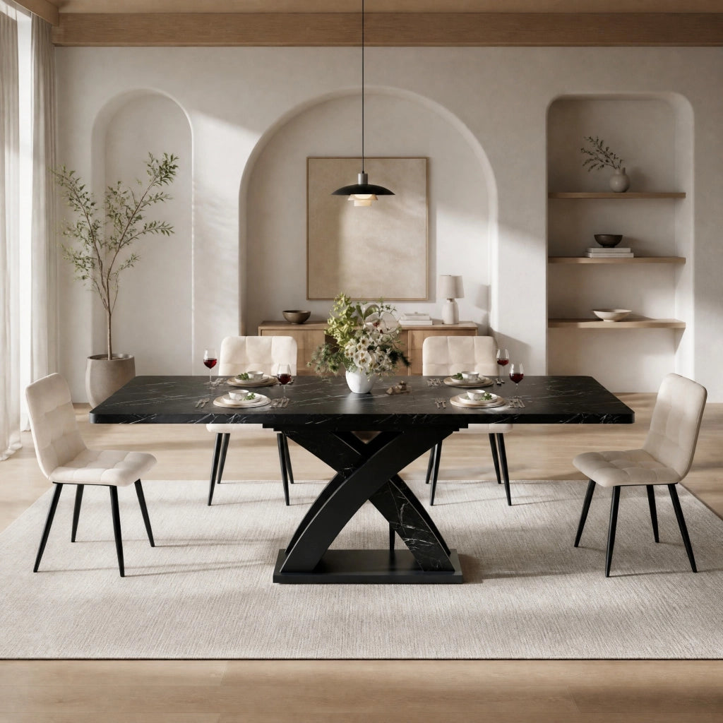 TAVOLO da pranzo allungabile 120-160 cm in MDF e metallo nero