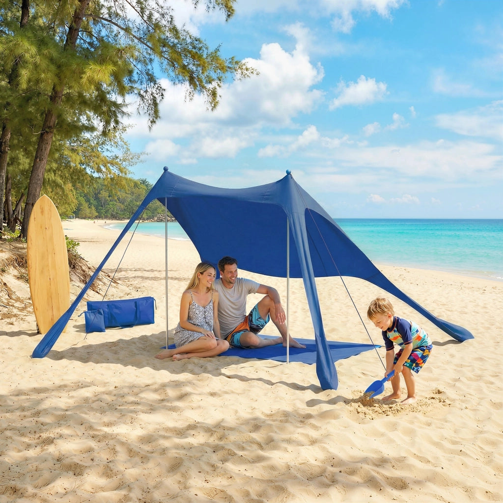 Tenda da Spiaggia per 2-4 Persone con Tappetino e Pala ¨C Zephmum ¨C Blu, Lycra e Alluminio, 200x208x200 cm