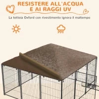 Recinto per Cani in Metallo e Tessuto Oxford con Porticina per Ciotole, 211x211x151 cm, Nero e Marrone