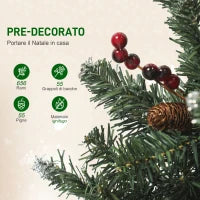 Albero di Natale Illuminato con 300 Luci LED, 55 Pigne e 55 Grappoli di Bacche, Ø75x210 cm, Verde e Argento