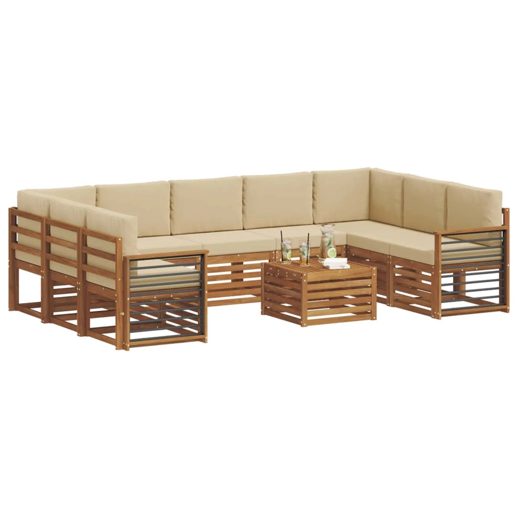 Set divani 10 pcs Naturale e Beige Legno di Acacia Massello