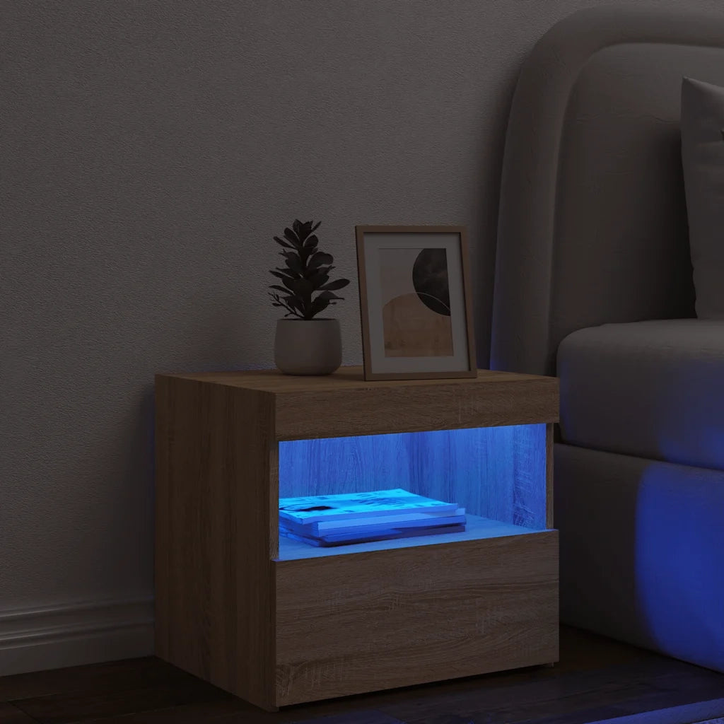 Comodino con Luci LED Rovere Sonoma 50x40x45 cm 836767
