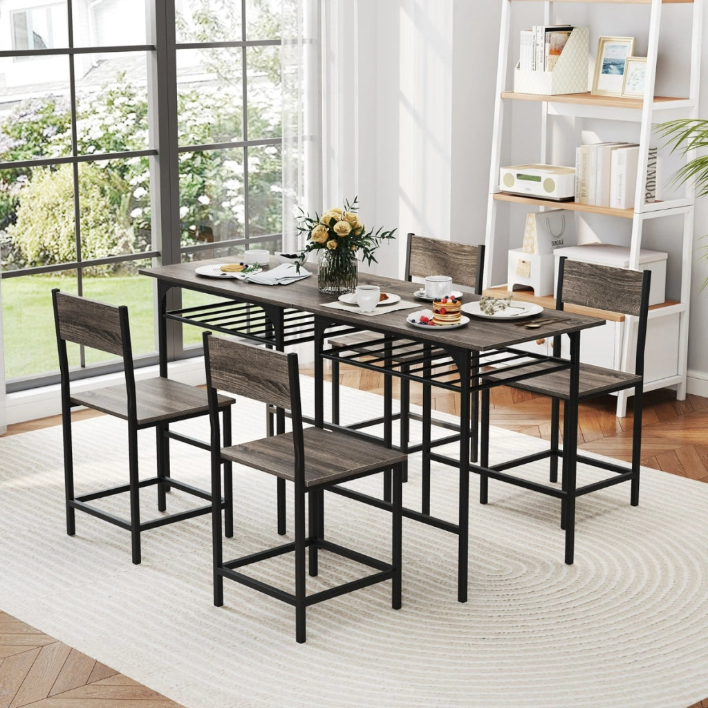 Set da 3 pezzi di tavolo e sedie con struttura in metallo e ripiano di stoccaggio, Set da pranzo per piccoli spazi Grigio-Tavoli e sedie da pranzo