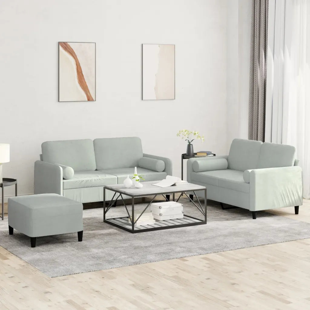 Set di Divani 3 pz con Cuscini Grigio Chiaro in Vellutocod mxl 130676