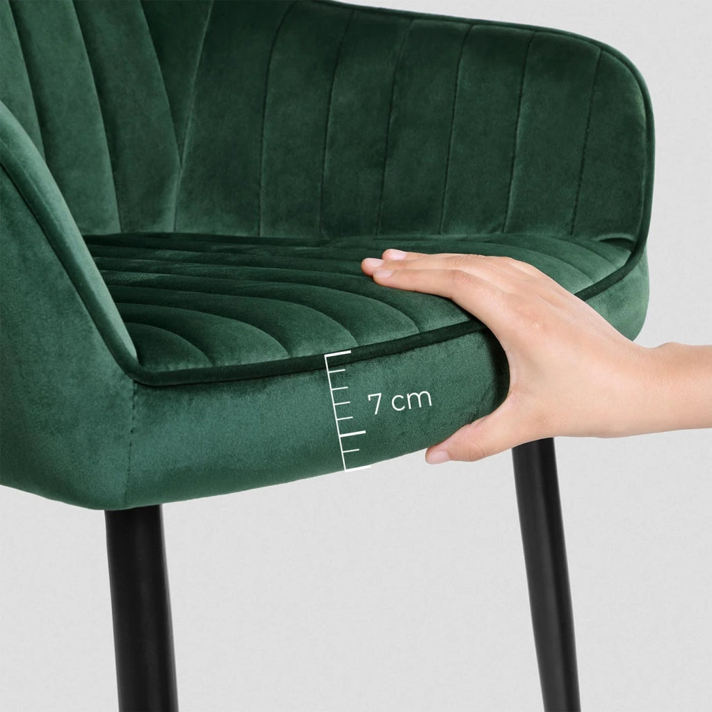 Set di 4 sedie da pranzo seduta imbottita con braccioli larghezza seduta 49 cm gambe in metallo rivestimento in velluto portata 110 kg per soggiorno/camera da letto verde 12_0004920