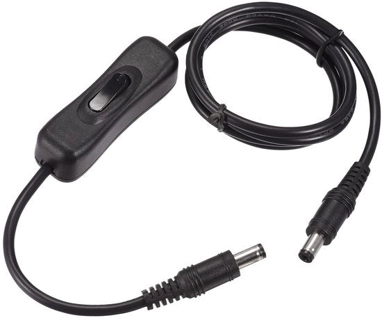 Cavo di alimentazione con interruttore - 5,5 mm x 2,1 mm connettore - Cavo di estensione 1 m nero - Adatto per lampade da scrivania a led e strisce led - Ideale per...