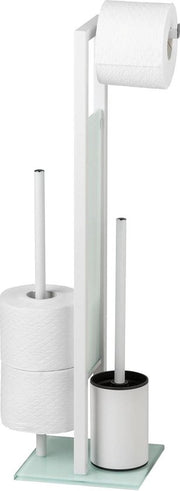 Supporto per WC e contenitore per carta igienica in acciaio inox, vetro resistente 235 x 70 x 18 cm