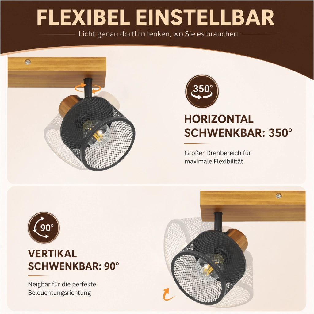 ZMH Faretto da soffitto nero 4 luci E14 stile industriale vintage in metallo ideale per soggiorno lampadine non incluse