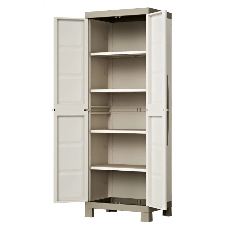 Armadio da esterno in resina alto 2 ante 4 ripiani regolabili 65x45x182 cm Beige/Tortora - Excellence Alto - Keter