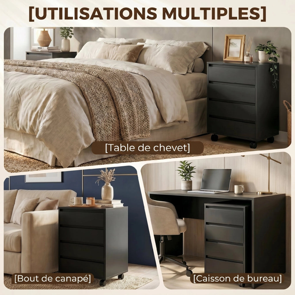 Scrivania con cassetti ¨C zephmum ¨C 4 cassetti in legno nero su ruote