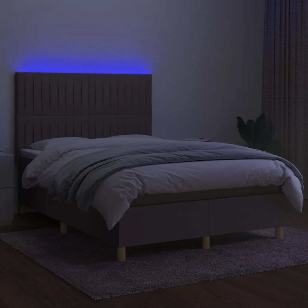 Letto a Molle con Materasso e LED Tortora 140x200 cm in Tessuto 3135601