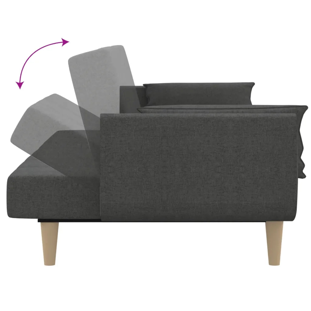 Divano Letto a 2 Posti con 2 Cuscini Grigio Scuro in Tessuto 375870