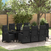 Set da pranzo da giardino 9 pezzi con cuscini in rattan poliestere nero