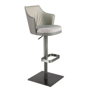 Sgabello girevole in tessuto grigio screziato e similpelle grigio scuro