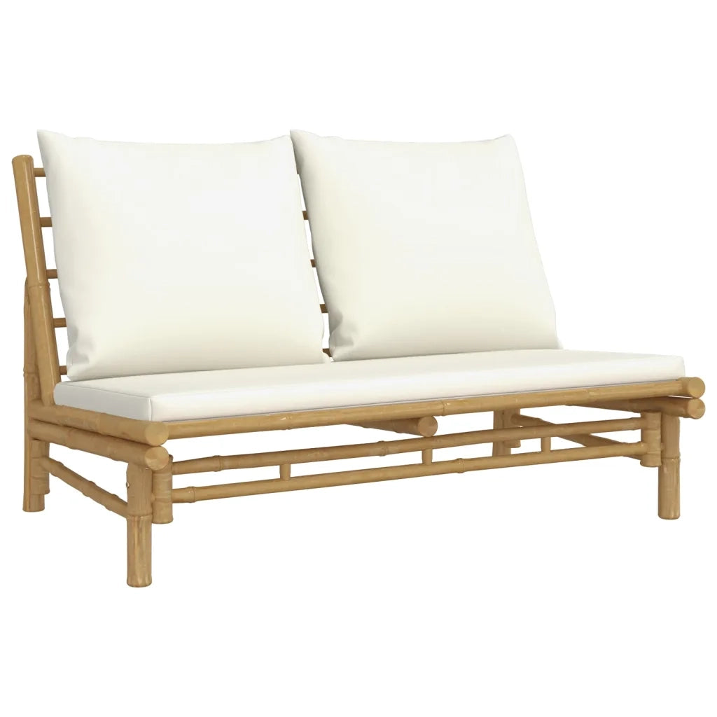 Set Salotto da Giardino 3pz con Cuscini Bianco Crema in Bambù 3156483