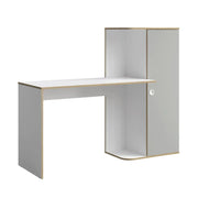 Scrivania per bambini ELYO – Con colonna di stoccaggio e 4 nicchie – Grigio, bianco & rovere chiaro – 160x129x53 cm