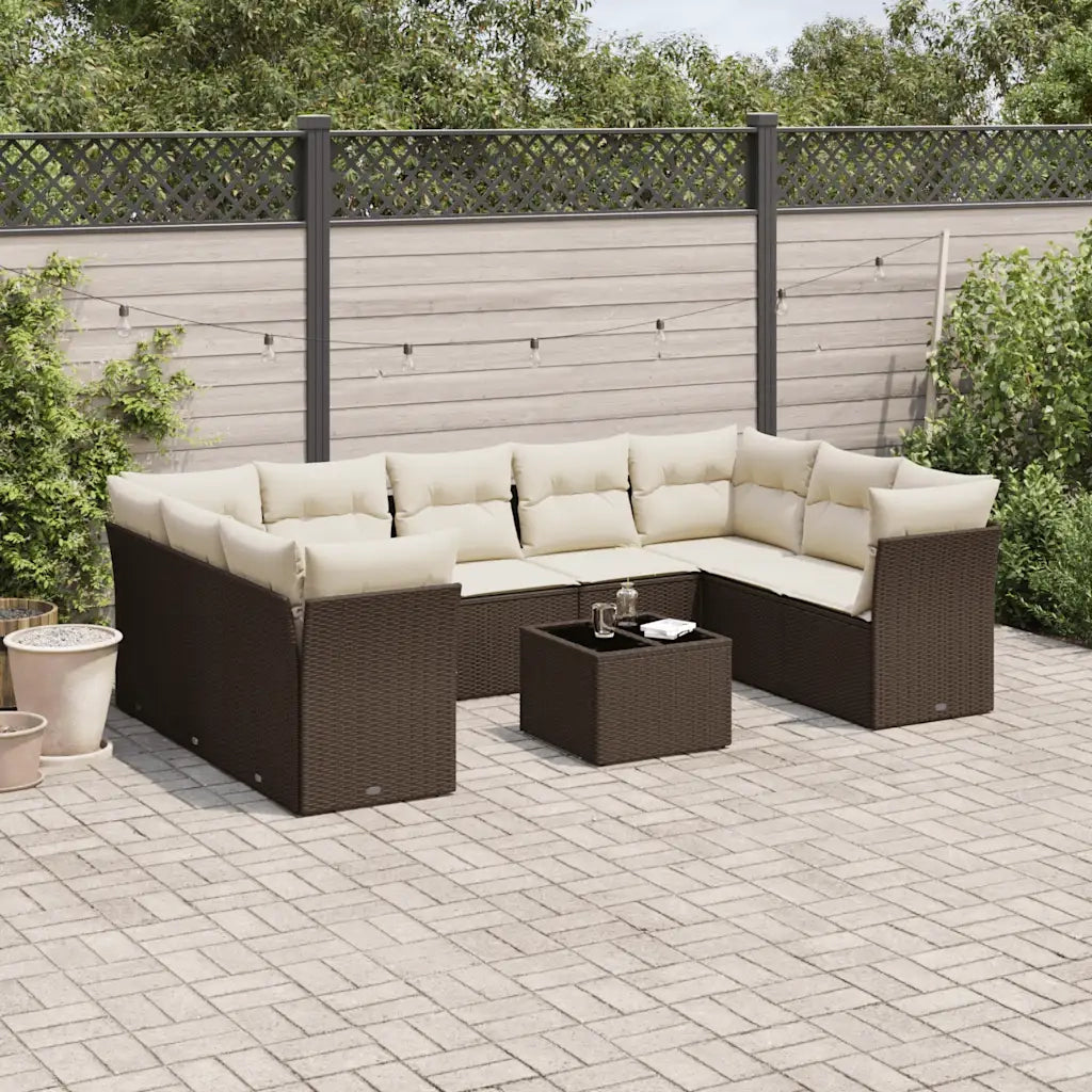 Set Divani da Giardino 10pz con Cuscini in Polyrattan Marrone 3249982