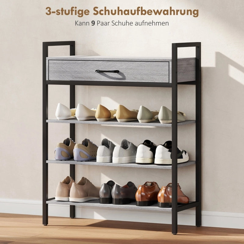 SCARPIERA a 3 ripiani con cassetto 70x30x87,6 cm grigio metallo