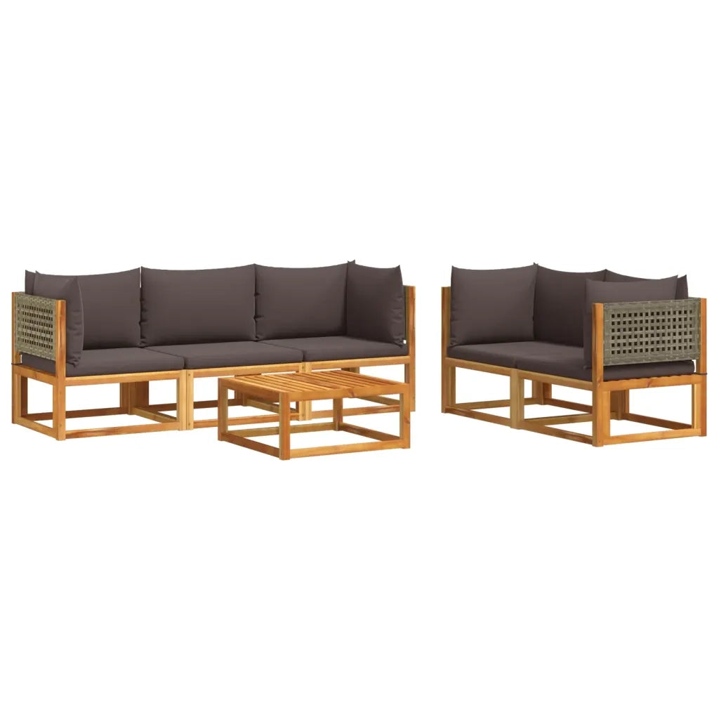 Set di divani da giardino 6 pezzi con cuscini in legno di acacia e rattan