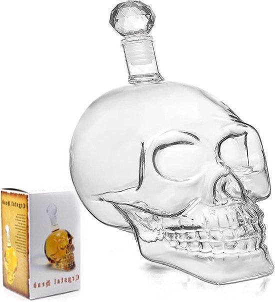 Caraffa whiskey con design di teschio - bicchiere per bar e party - per whiskey, rum, bourbon, vodka e tequila - 550 ml - 13 x 75 cm