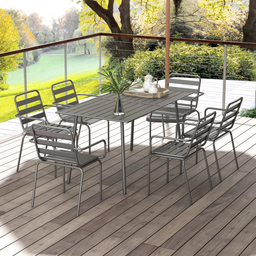 Set giardino 7 pezzi con tavolo e 6 sedie impilabili ¨C zephmum ¨C acciaio grigio scuro